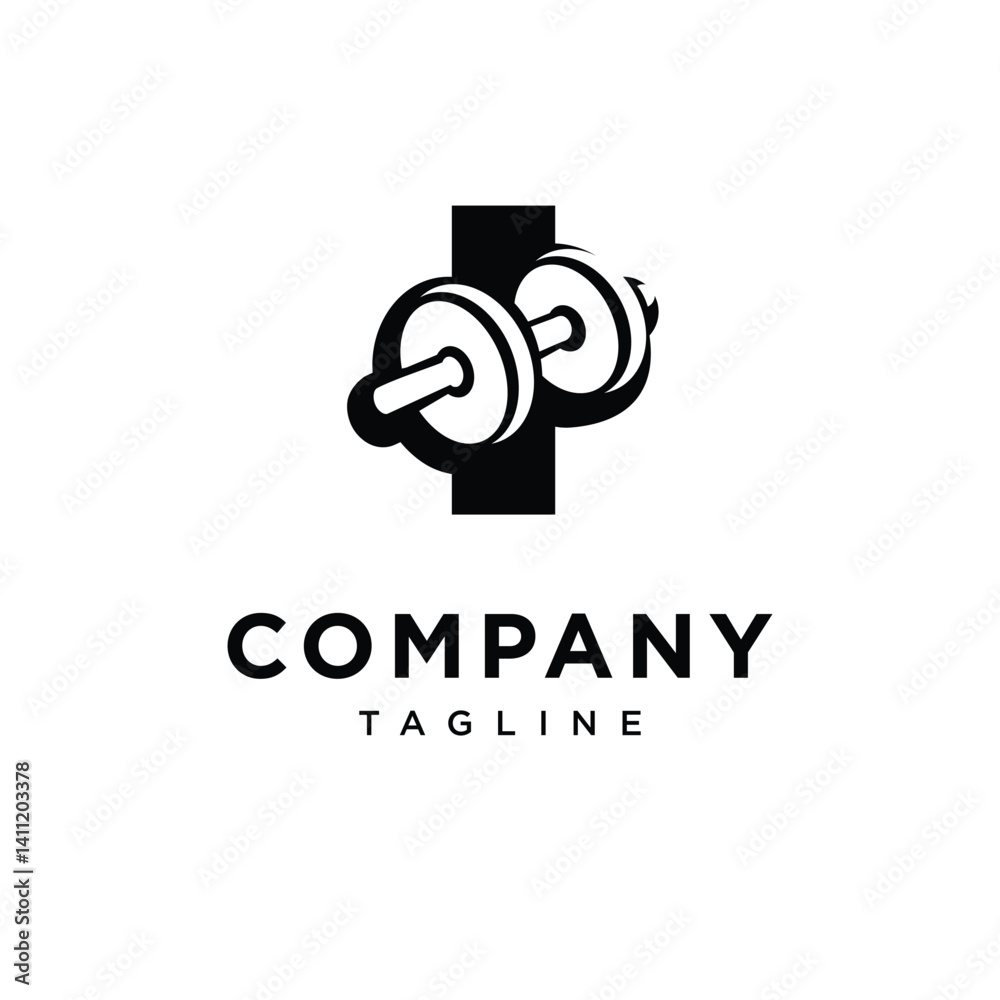Obraz premium Letter I Dumbbell Logo Icon Vector