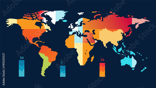 A series of animated heat maps depicting the progression of purchasing power in various regions around the world revealing important shifts in global market trends.. Vector illustration