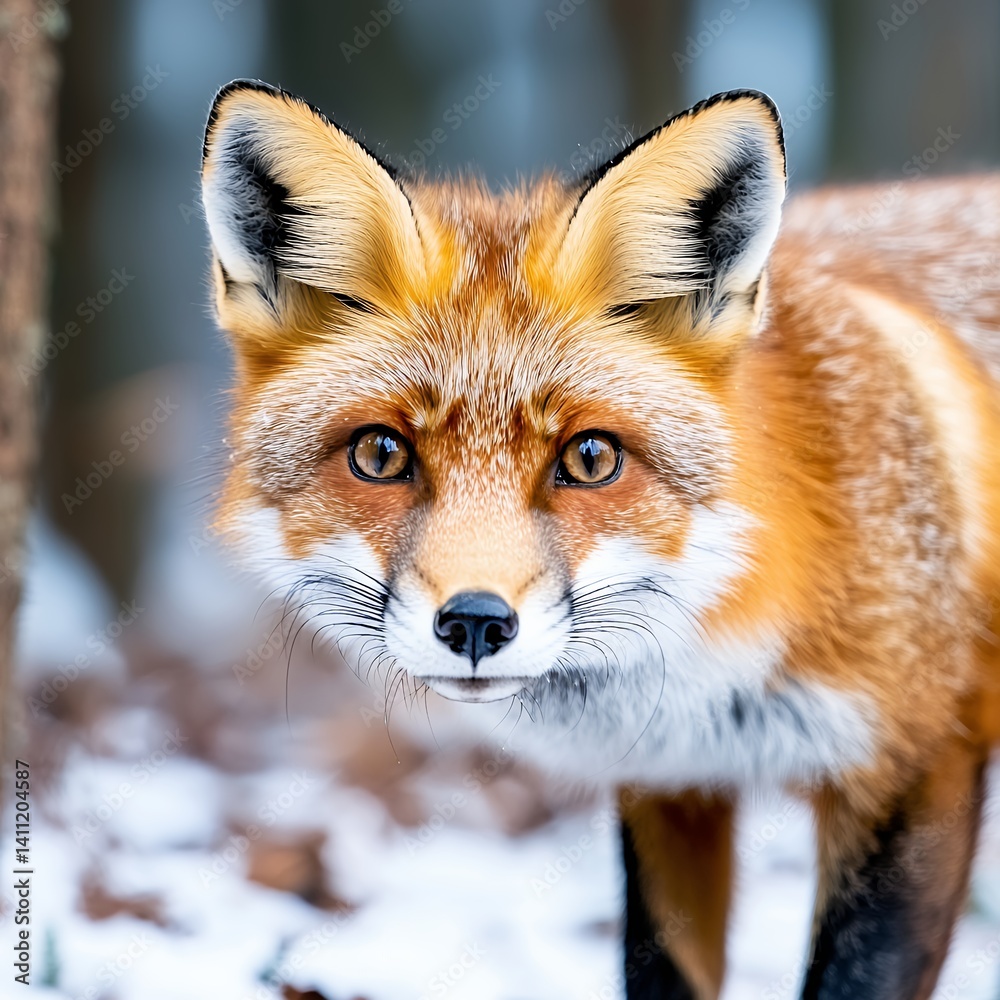 Fototapeta premium Close Up Portrait of Red Fox in Snowy Winter Forest