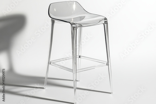Clear plastic bar stool with a black seat. photo