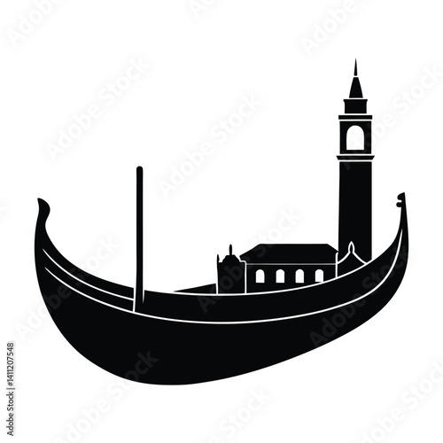 Gondola Silhouette Vector Illustration On Water Transport Design