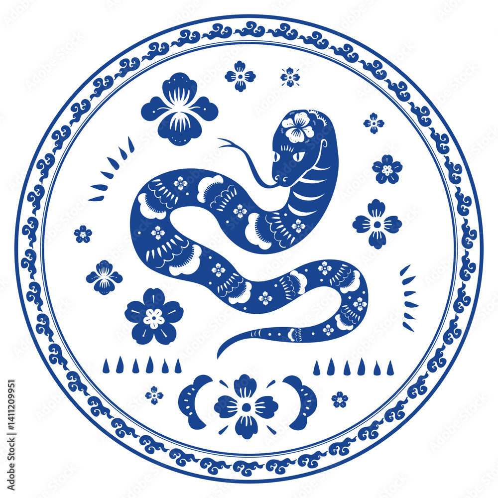 Obraz premium Png Year of snake badge blue Chinese horoscope zodiac sign