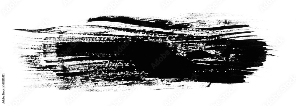 Dynamic ink brush stroke with rough texture and splatter ends Dynamic ink brush stroke with rough texture and splatter ends