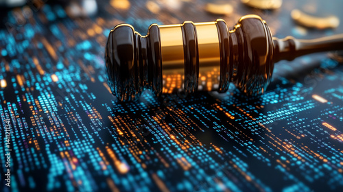 Regulation compliance visualized with binary coding, illustrating RegTechâ€™s role in enforcing digital legal frameworks photo