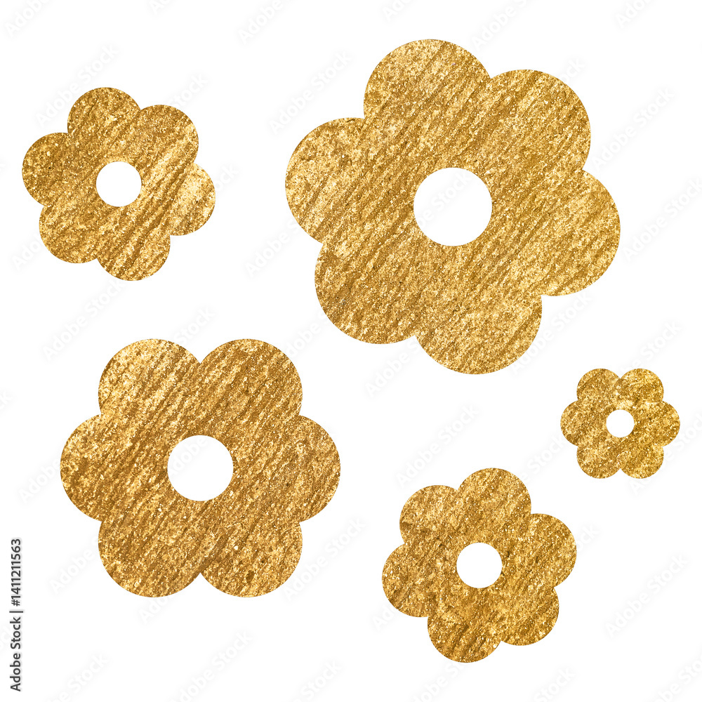 Gold flower png sticker, metallic aesthetic design on transparent background