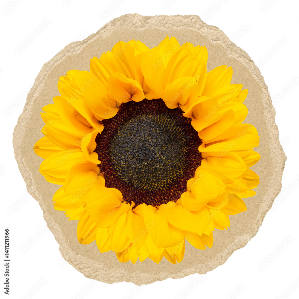 Sunflower png sticker, ripped paper transparent background
