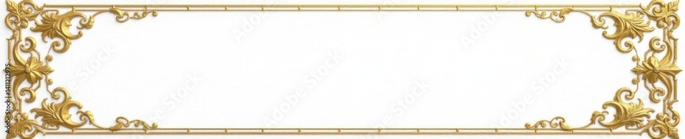 Fototapeta premium Gold scroll frame with geometric patterns on white canvas, abstract, gold, ornate