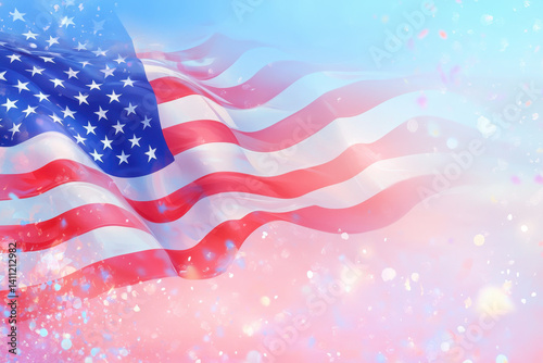 American flag unfurled against a vibrant blue sky.
