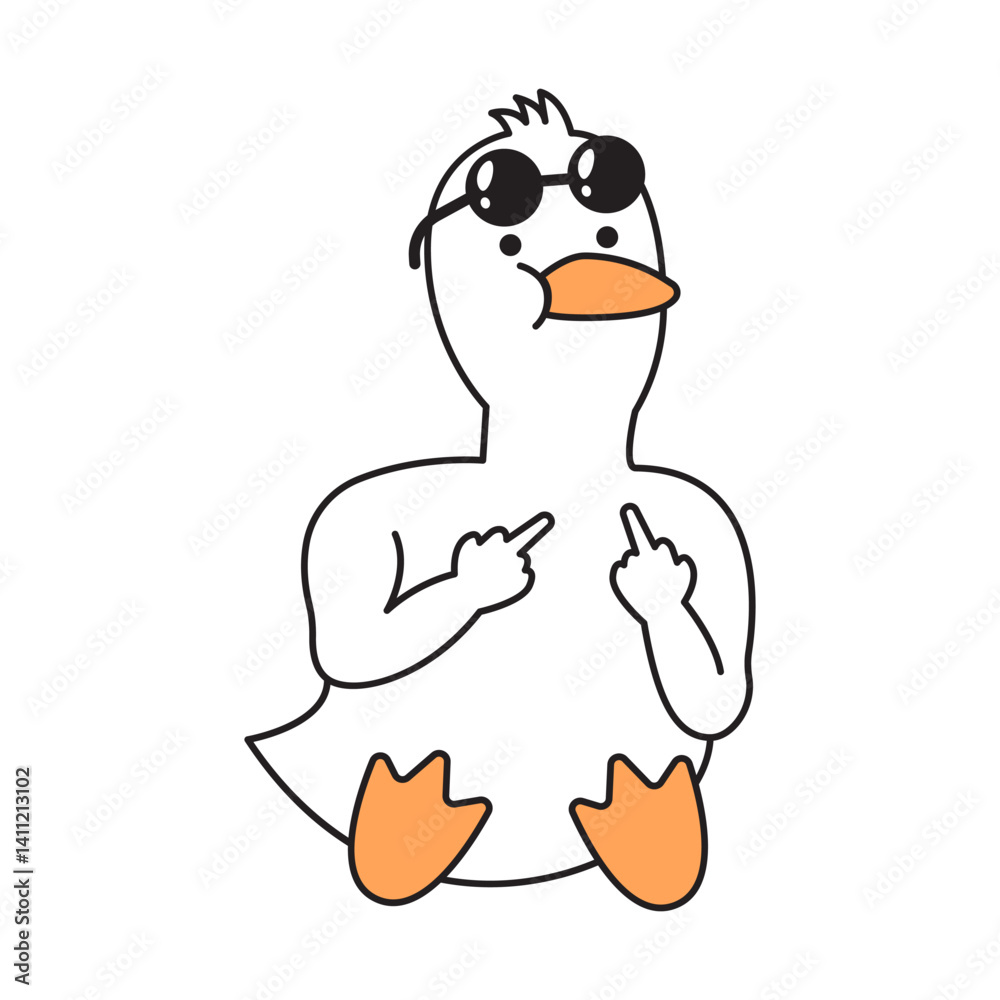 Obraz premium Cool Cartoon Duck with Sunglasses and Hand Gesture raising middle finger