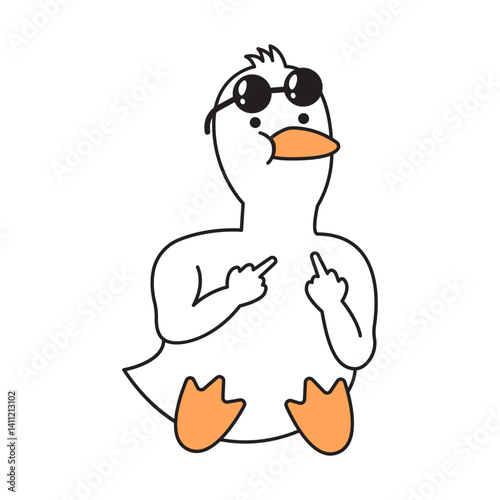Cool Cartoon Duck with Sunglasses and Hand Gesture raising middle finger
