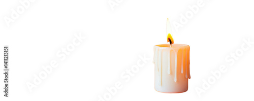 burning candle isolated on white background