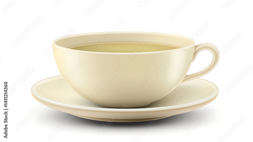 Cream-colored teacup and saucer on white background Cream-colored teacup and saucer on white background