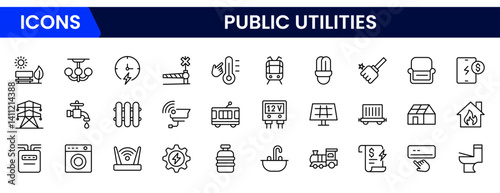 Public utilities icon collection set. power, gas, and water. Signed thin line icons collection.