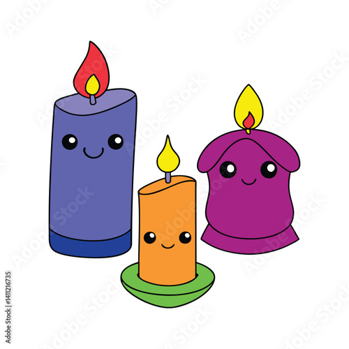 Burning yellow candlelight creates a bright, glowing flame for Christmas holiday decoration and celebration