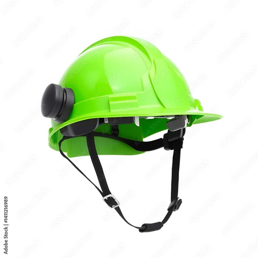 Fototapeta premium Green Construction Safety Helmet Isolated on White Background