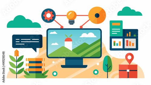 Incorporating AIpowered farm decision support into farming operations allows for quick and efficient decisionmaking maximizing yield potential and reducing losses.. Vector illustration