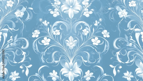 Wallpaper Mural Delicate light blue floral damask pattern Torontodigital.ca
