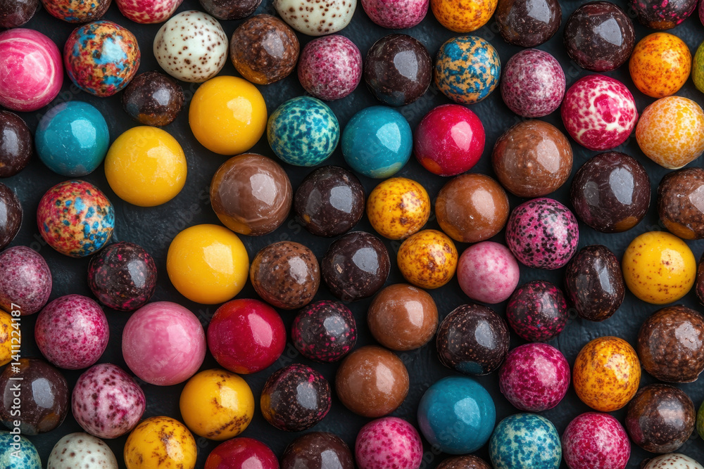 Chocolate eggs in colorful foil wrappers scattered on a table during Easter egg hunt. Chocolate eggs in colorful foil wrappers scattered on a table during Easter egg hunt.