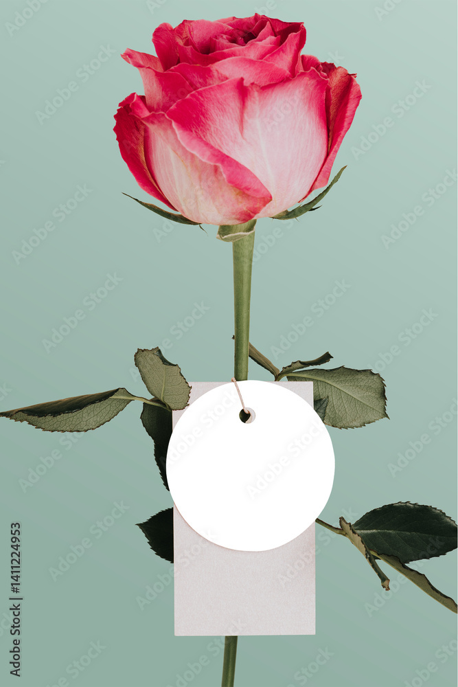 Fototapeta premium Pink rose flower with a tag transparent png