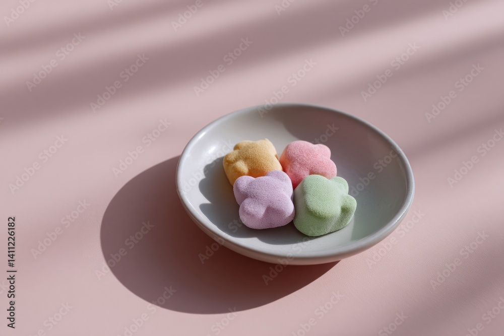bright homemade dessert shaped like cartoon animals arranged on pastel plate with candy details bright homemade dessert shaped like cartoon animals arranged on pastel plate with candy details