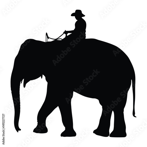 Man riding on elephant vector silhouette