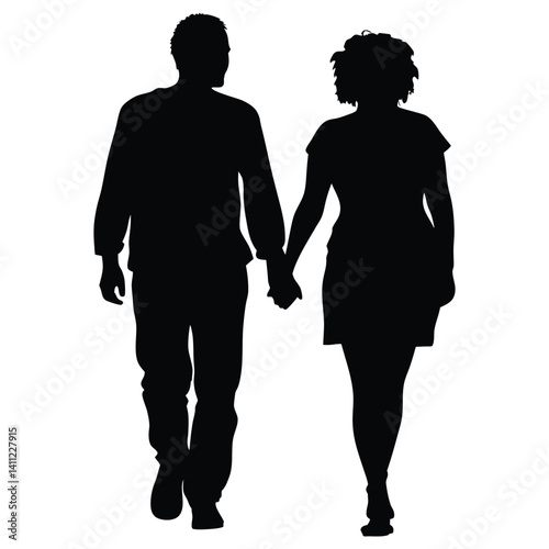 Couple holding hands vector silhouette