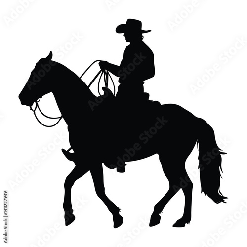 Cowboy riding horse vector silhouette