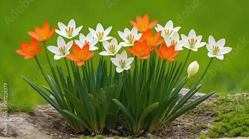 White, orange, and red flowers Ornithogalum thyrsoides or Ornithogalum. Panorama.