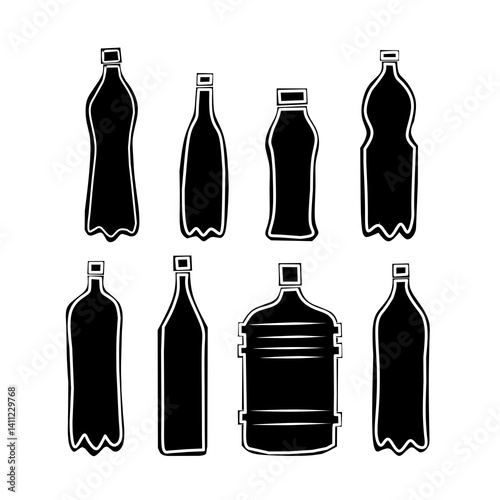 Various bottle shapes drawn by hand