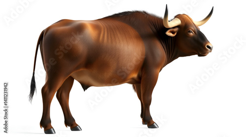 Realistic aurochs standing, white background.