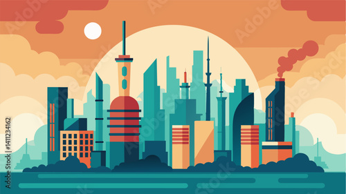 The citys skyline usually a symbol of progress and development now represented the consequences of ignoring the link between pollution and climate change.. Vector illustration