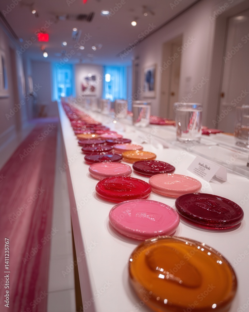 Faceless figures dine on emotion-shaped synthetic meals—joy, fear, love—suspended mid-air in a surreal feast exploring post-human consumption and identity.