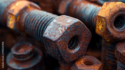 Close-up of rusty bolts and nuts. photo