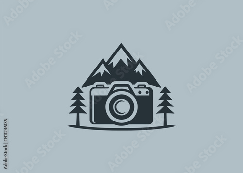 Camera and mountain logo with adventure feel