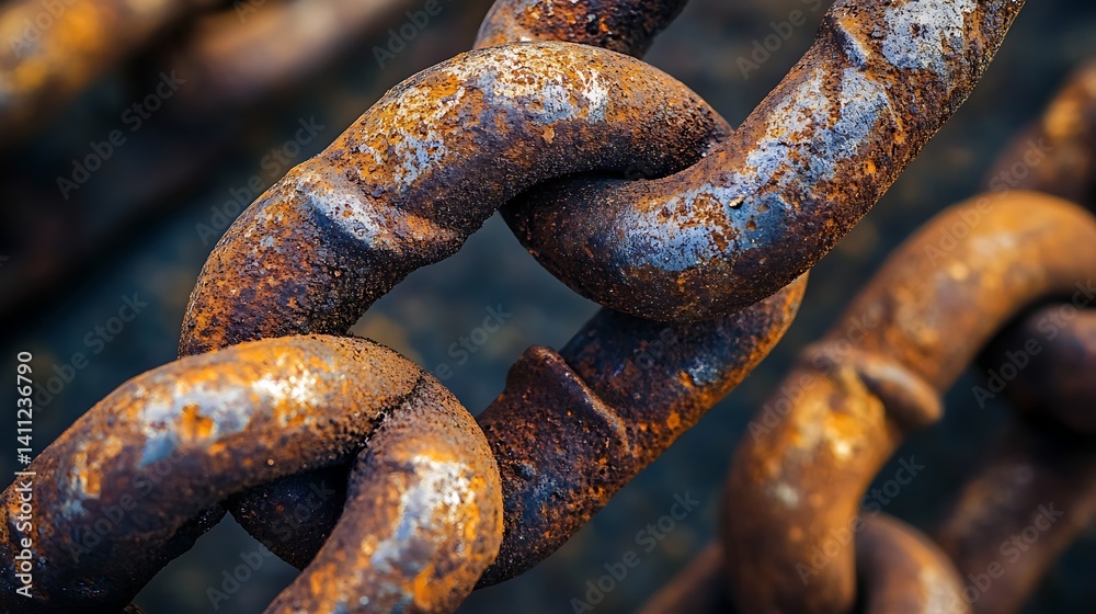 Close-up of rusty metal chain links. Close-up of rusty metal chain links.