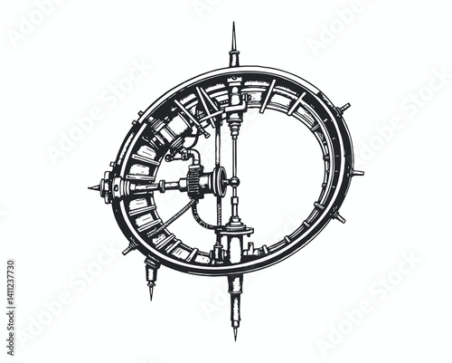 An old metal clock, a symbol of time, stands isolated against a white background, its design hinting at a business or travel theme