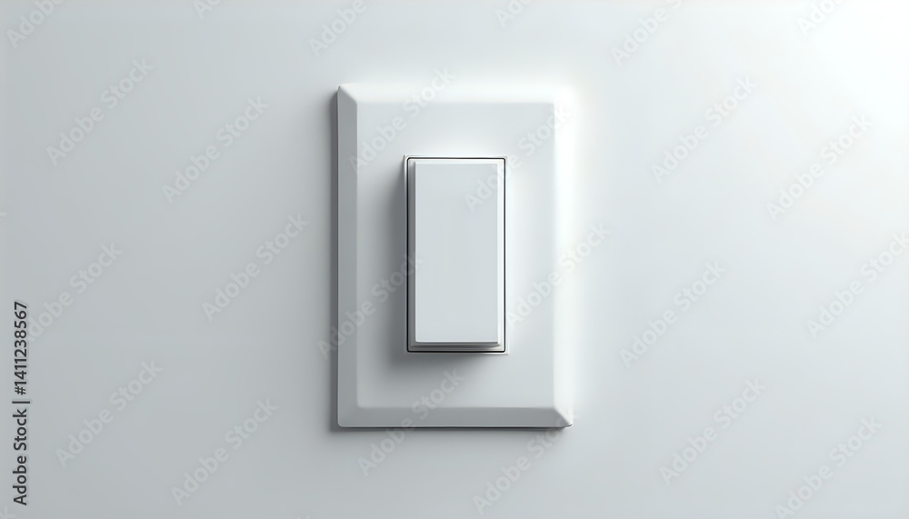 A white light switch on a white wall. A white light switch on a white wall.