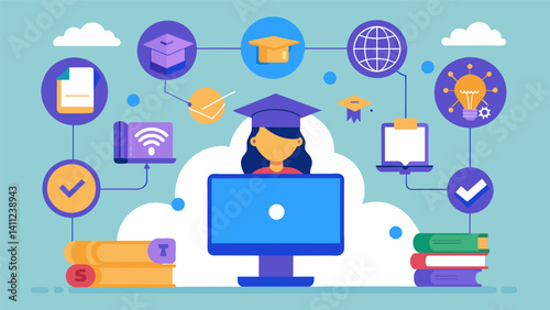A virtual learning environment that uses data to identify and correct common misconceptions or learning gaps for students.. Vector illustration