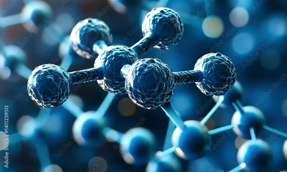 Blue 3d molecular structure of dna model illustrates chemical bonds ...