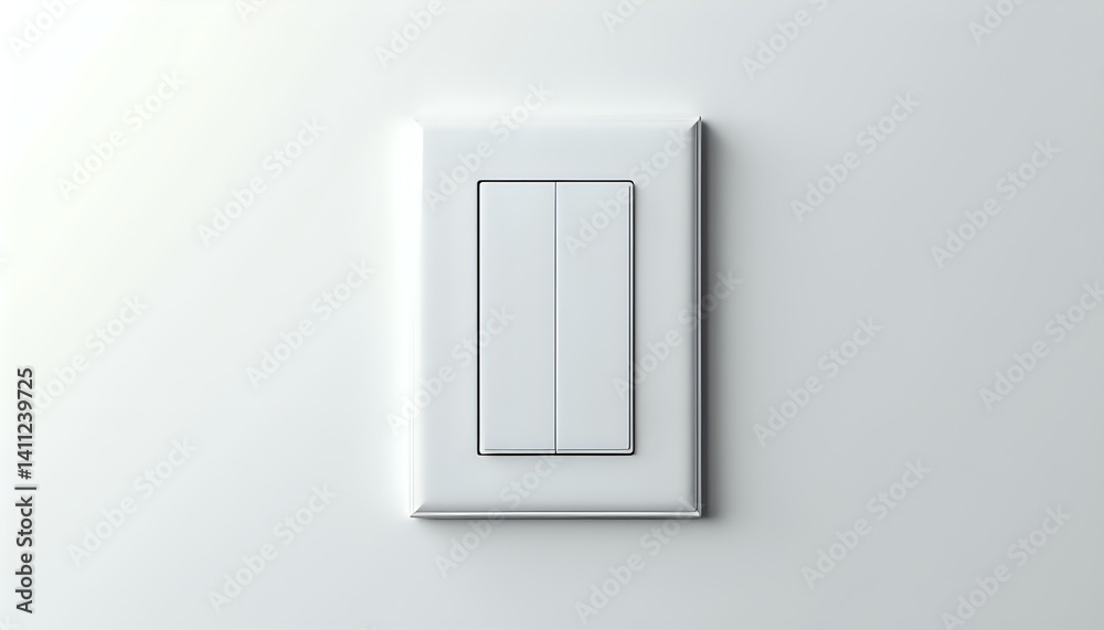 A white light switch on a white wall. A white light switch on a white wall.