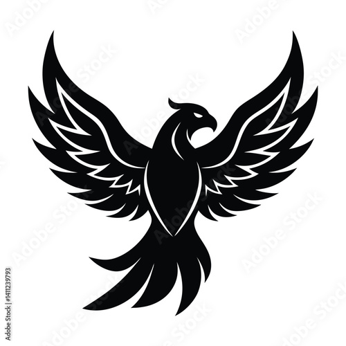 A falcon forming the shape of a fire flame on white background
