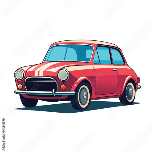 Red retro vintage car isolated on white background