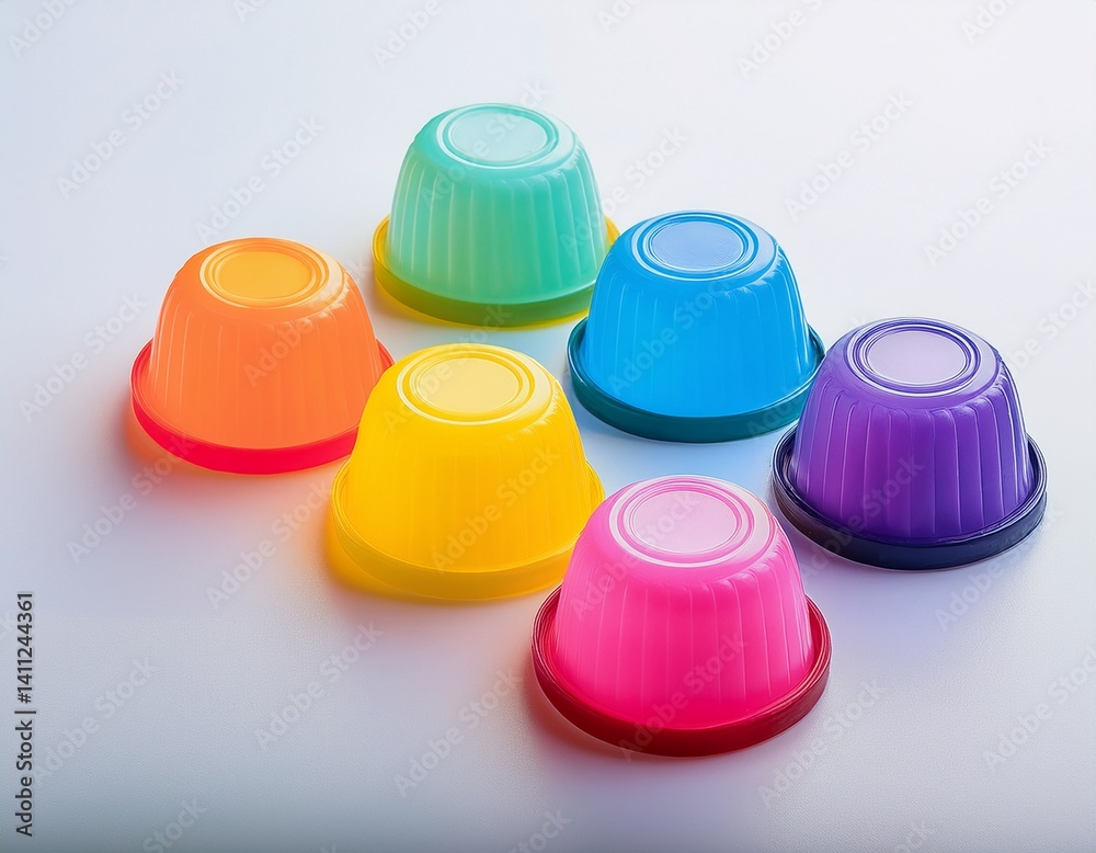 Generation Alpha food menu: a charming isometric of colorful Rainbow Jelly Cup icons on a white background. Generation Alpha food menu: a charming isometric of colorful Rainbow Jelly Cup icons on a white background.