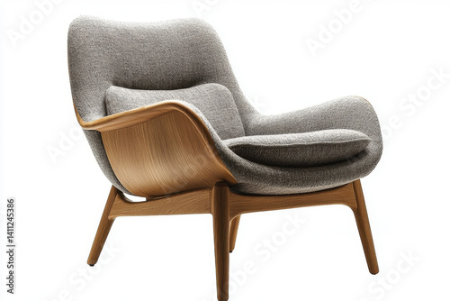 Womb chair by aru: A plush, curved chair in a cozy room, bathed in warm light, inviting relaxation and comfort. A modern and elegant furniture piece. photo