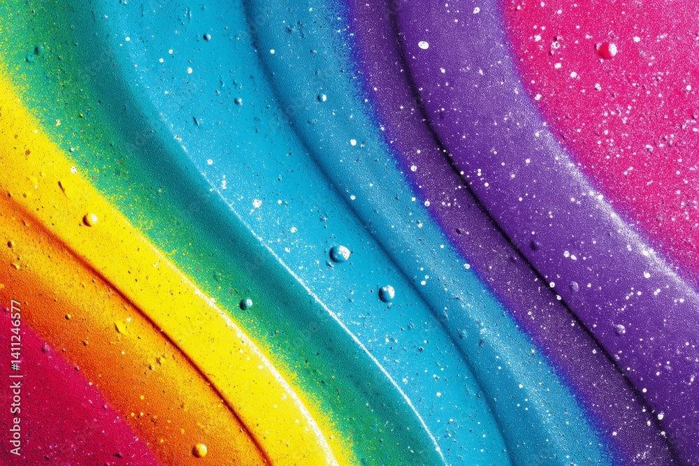 Vibrant abstract colorful rainbow waves with texture and splatter