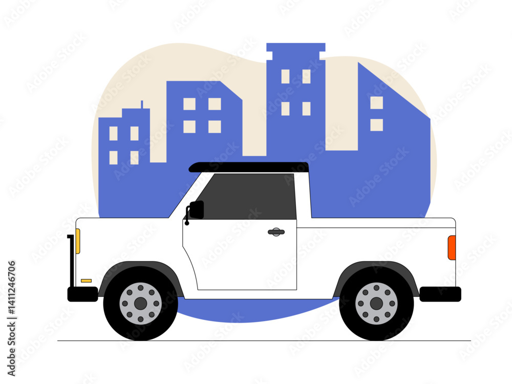 Obraz premium Pickup illustration. Modern transportation illustration. City vehicle concept. Flat vector illustration.
