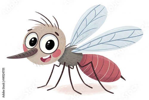 Cute mosquito cartoon with white background