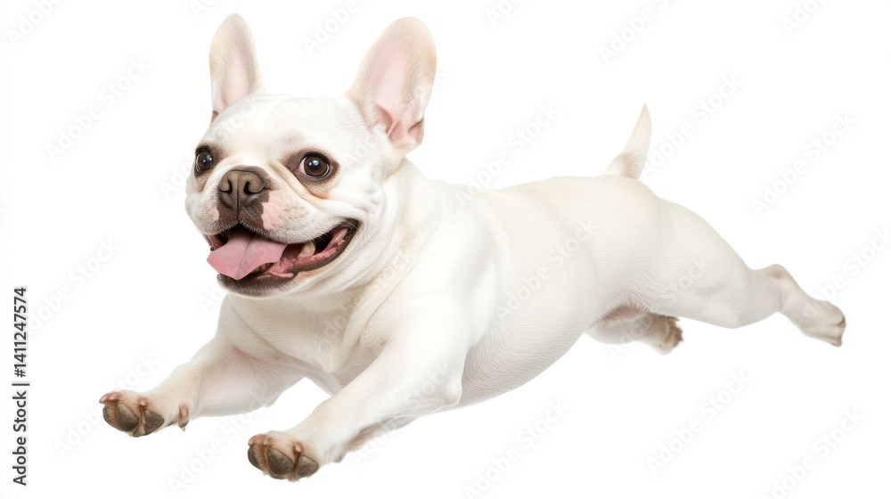 Joyful white dog running with pink tongue out, a picture of pure happiness Joyful white dog running with pink tongue out, a picture of pure happiness