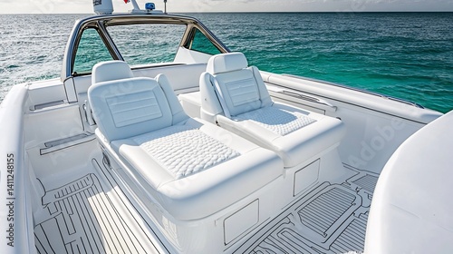 Luxurious white boat seating.  Interior details showcased