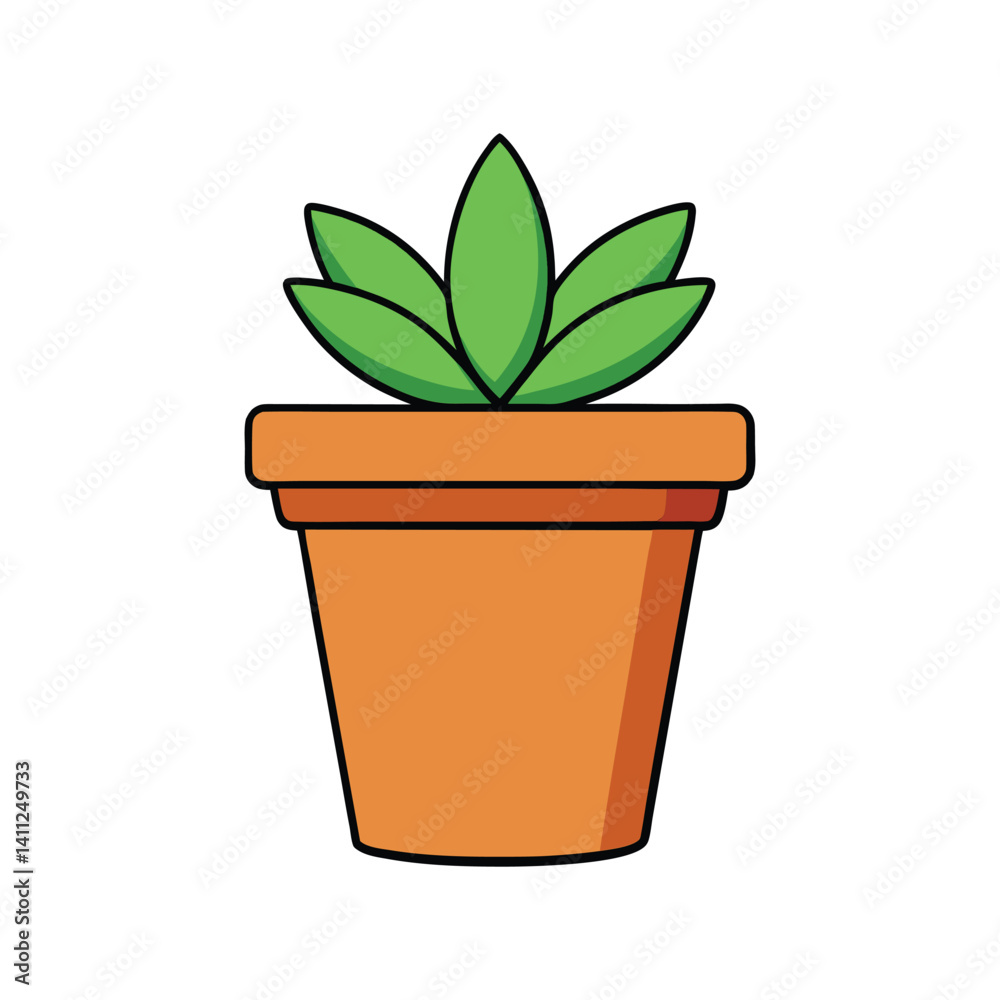 Fototapeta premium Plant pot vector illustration. Decorative indoor flowerpot with green leaves, home decor element, gardening clipart design.